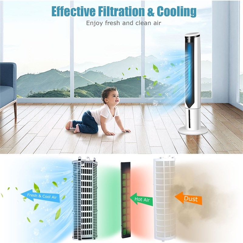 Pemberly Row 41'' Evaporative Air Cooler Quiet Cooling Oscillating Fan White