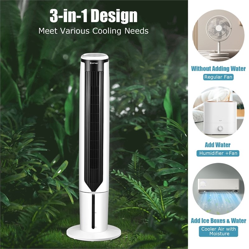 Pemberly Row 41'' Evaporative Air Cooler Quiet Cooling Oscillating Fan White
