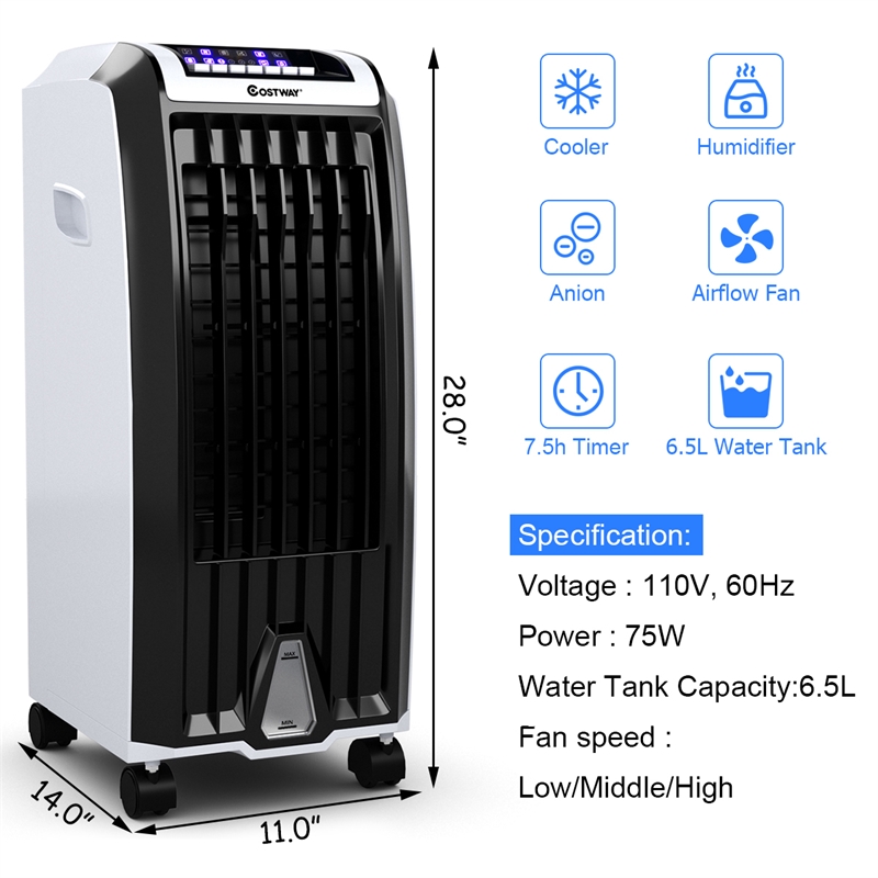 Pemberly Row Evaporative Portable Cooler Fan Anion Humidify White