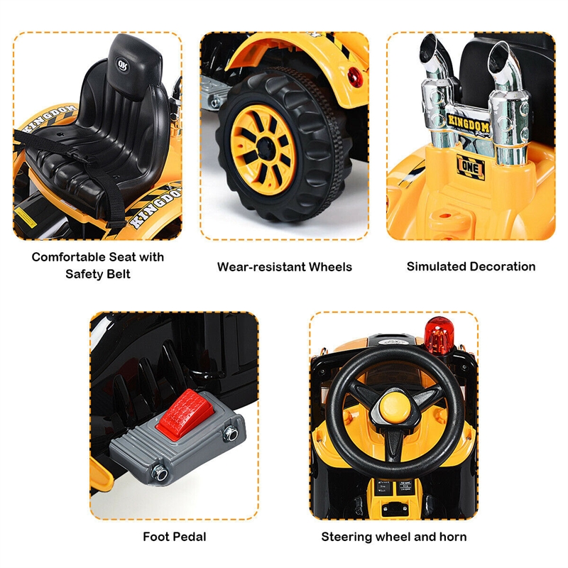 Pemberly Row 12V Battery Powered Kids Ride On Excavator Truck Yellow