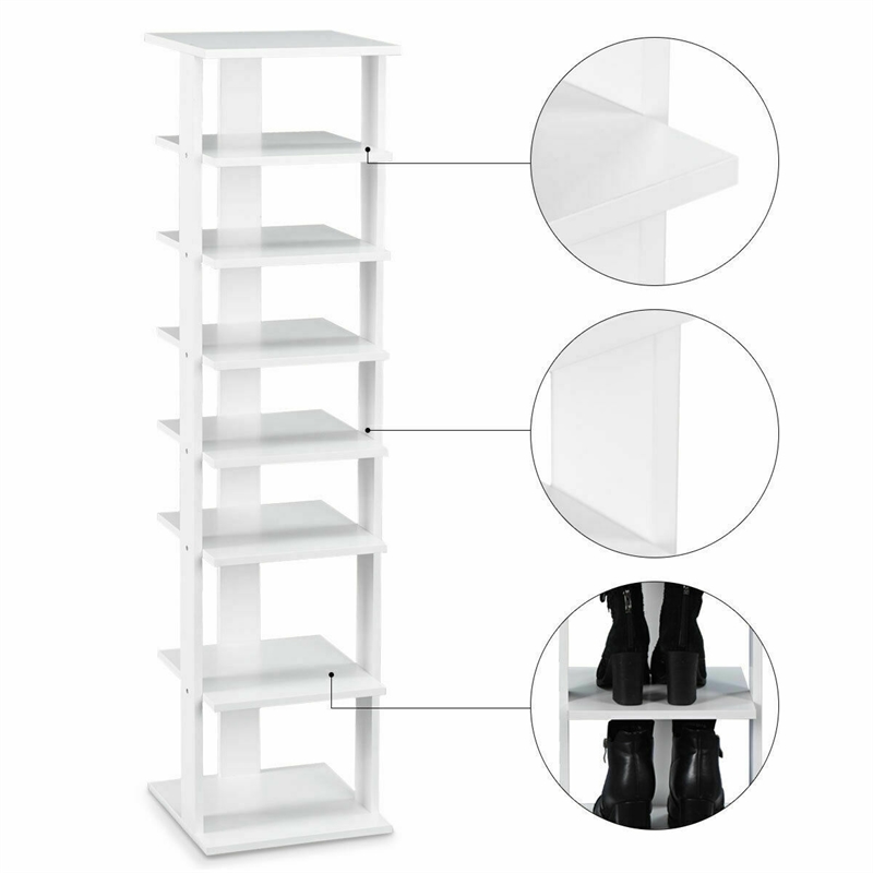 Pemberly Row 7-Tier Shoe Rack Free Standing Shelf Storage Tower Rustic White