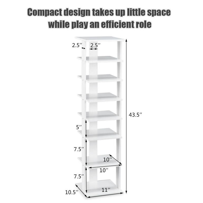 Pemberly Row 7-Tier Shoe Rack Free Standing Shelf Storage Tower Rustic White