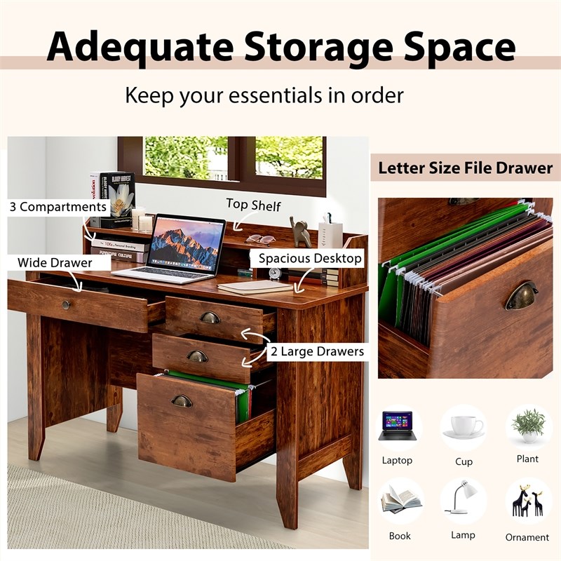 Pemberly Row Computer Desk PC Laptop Writing Table Workstation Rustic Brown