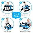 Pemberly Row 4-in-1 Baby Walker Foldable Activity Push Walker Adjustable Blue