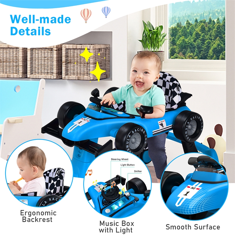 Pemberly Row 4-in-1 Baby Walker Foldable Activity Push Walker Adjustable Blue