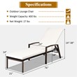 Pemberly Row 2PCS Patio Rattan Lounge Chair Chaise Recliner Back White