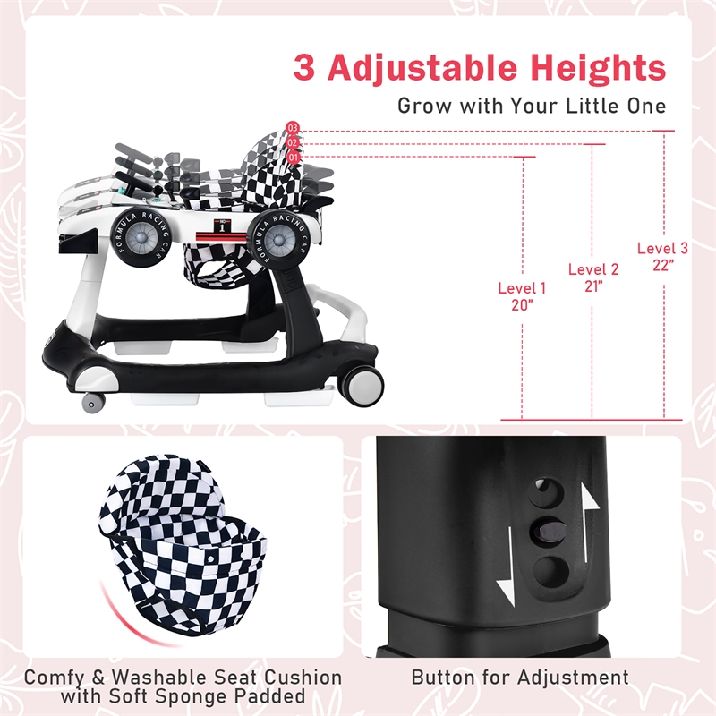 Pemberly Row 4-in-1 Baby Walker Foldable Activity Push Walker Adjustable White