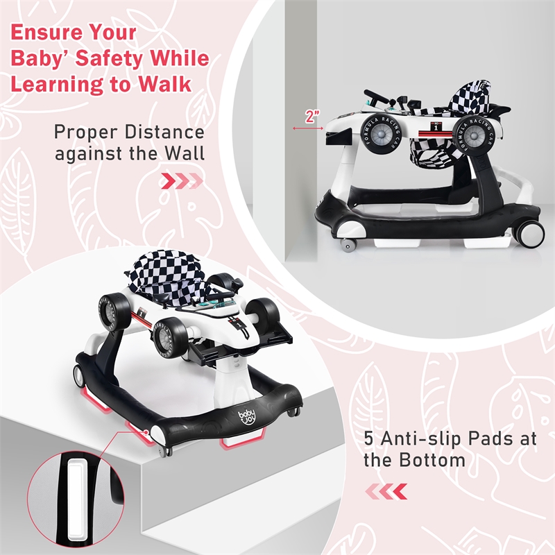 Pemberly Row 4-in-1 Baby Walker Foldable Activity Push Walker Adjustable White