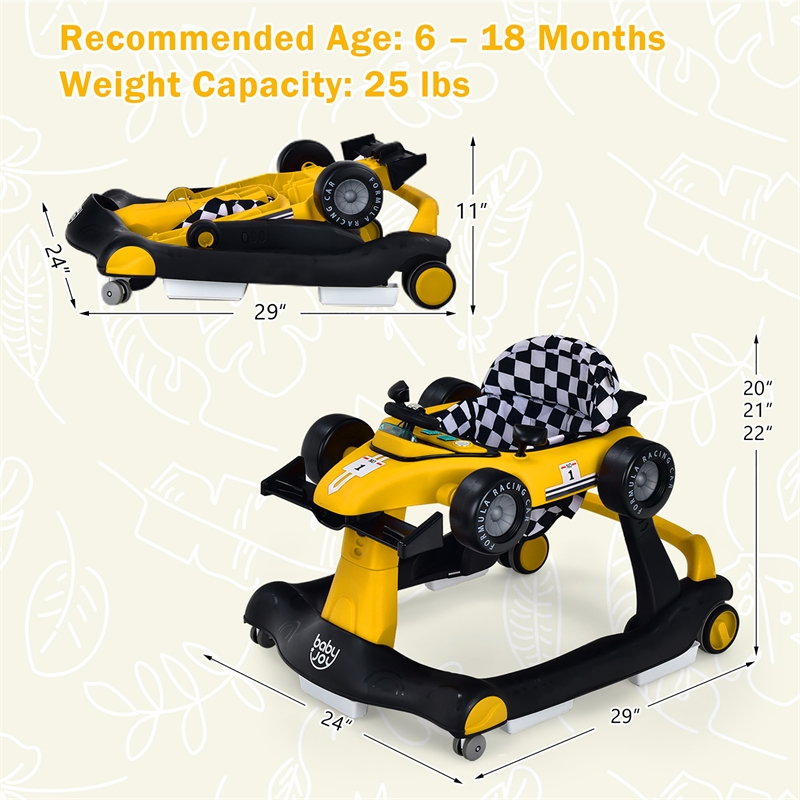 Pemberly Row 4-in-1 Baby Walker Foldable Activity Push Walker Adjustable Yellow
