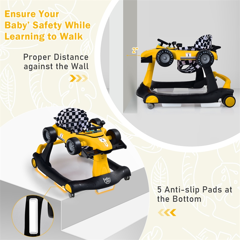Pemberly Row 4-in-1 Baby Walker Foldable Activity Push Walker Adjustable Yellow