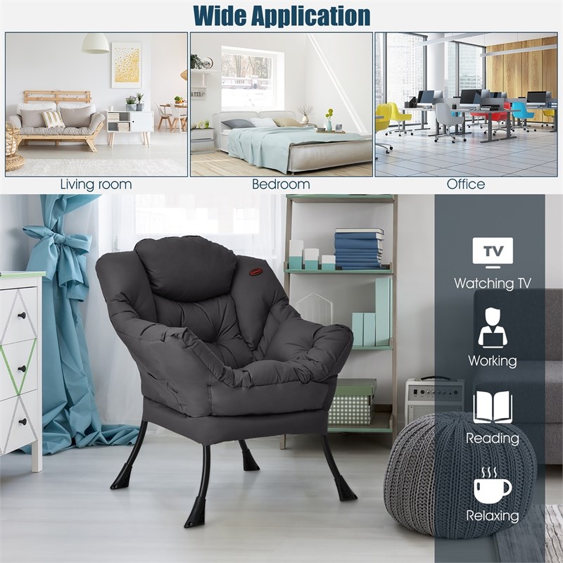 Pemberly Row Polyester Fabric Lazy Chair Single Sofa Chair w/ Side Pocket Gray
