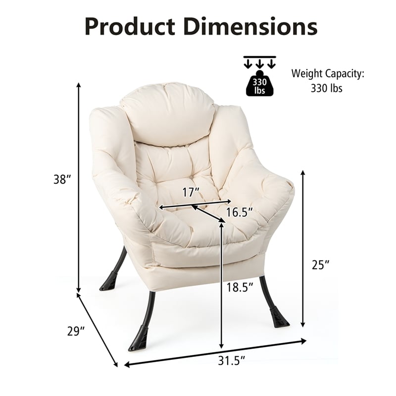 Pemberly Row Polyester Fabric Lazy Chair Single Sofa Chair w/ Side Pocket Beige