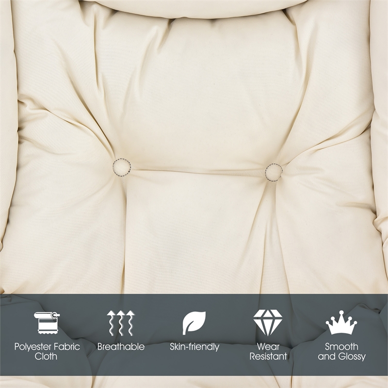 Pemberly Row Polyester Fabric Lazy Chair Single Sofa Chair w/ Side Pocket Beige