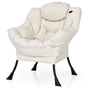 Pemberly Row Polyester Fabric Lazy Chair Single Sofa Chair w/ Side Pocket Beige