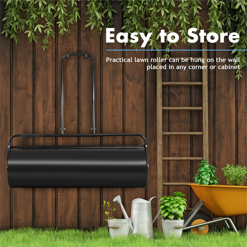 Pemberly Row 13 Gallon Lawn Roller Heavy Duty Steel Push/Pull Sod Roller Black
