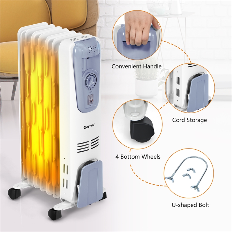 Pemberly Row 1500W Electric Oil Filled Radiator Space Heater in White