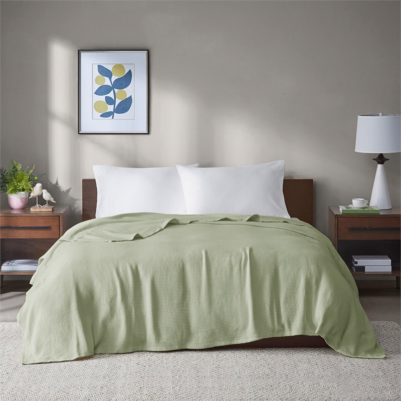 Pemberly Row Contemporary Lightweight Cotton King Blanket in Mint