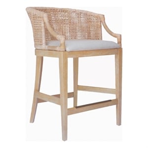 Pemberly Row 25&quot Transitional Solid Wood/Rattan Counter Stool in Natural
