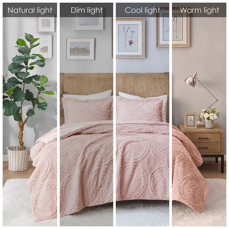 Pemberly Row 3-Piece Fabric Full/Queen Comforter Mini Set in Blush