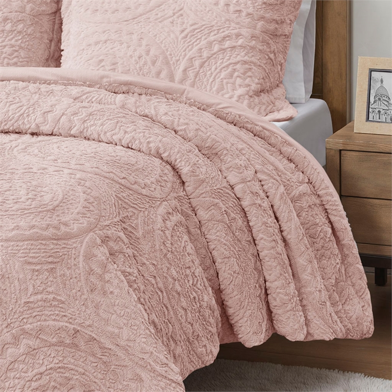Pemberly Row 3-Piece Fabric Full/Queen Comforter Mini Set in Blush
