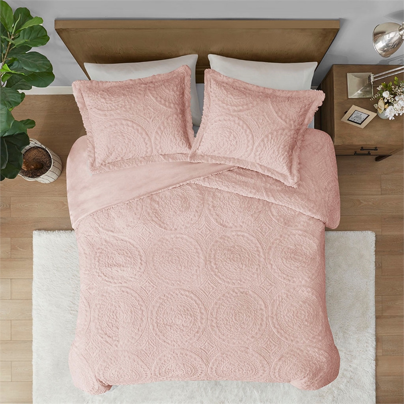 Pemberly Row 3-Piece Fabric Full/Queen Comforter Mini Set in Blush