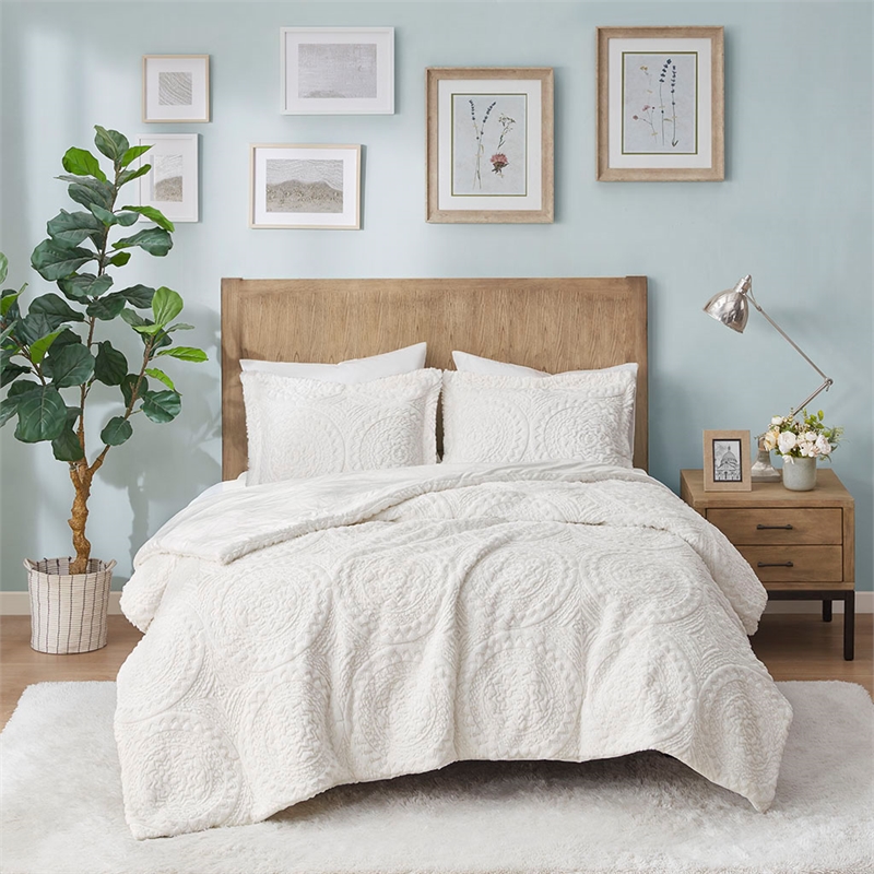 Pemberly Row 3-Piece Fabric Full/Queen Comforter Mini Set in Ivory