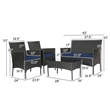 Pemberly Row 4PCS Patio Rattan Furniture Set Cushioned Sofa Navy
