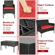 Pemberly Row 4PCS Patio Rattan Furniture Set Cushioned Sofa Red