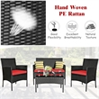 Pemberly Row 4PCS Patio Rattan Furniture Set Cushioned Sofa Red