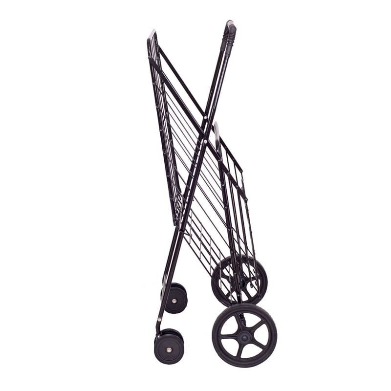 Pemberly Row Folding Shopping Cart Jumbo Basket Grocery Laundry Travel Black