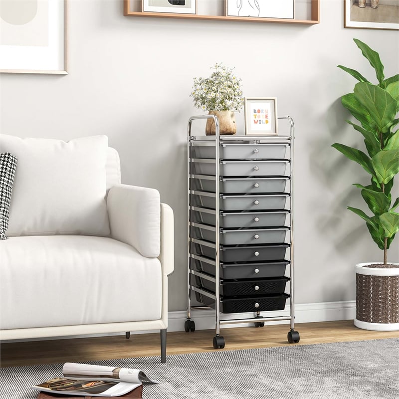 Pemberly Row 10 Drawer Rolling Storage Cart Paper Office School Organizer Black