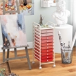 Pemberly Row 10 Drawer Rolling Storage Cart Paper Office School Organizer Pink