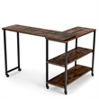 Pemberly Row Large 360 Degree Free Rotating Sofa Side Table Brown