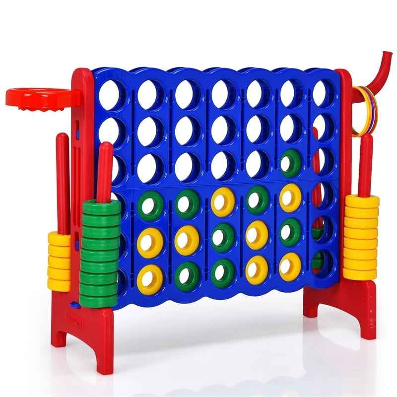 Pemberly Row 4 in A Row Giant Game Set w/Basketball Hoop for Family Red