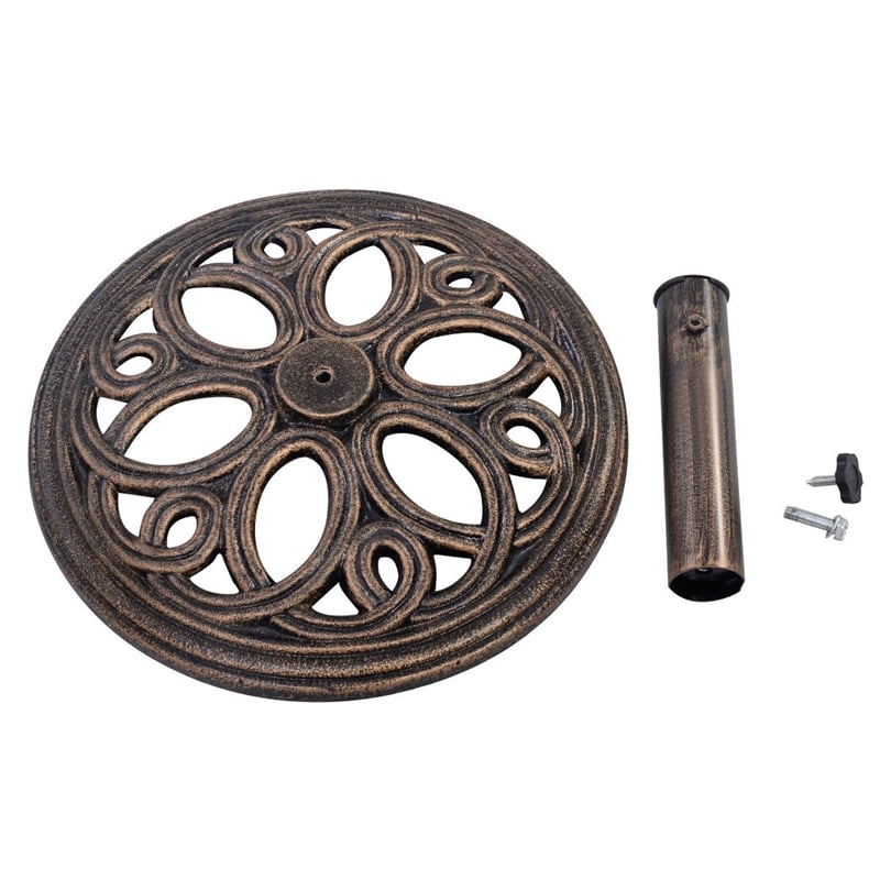 Pemberly Row Patio Outdoor Round Umbrella Base Stand Cast Iron Gold