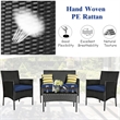 Pemberly Row 4PCS Patio Rattan Furniture Set Cushioned White Navy