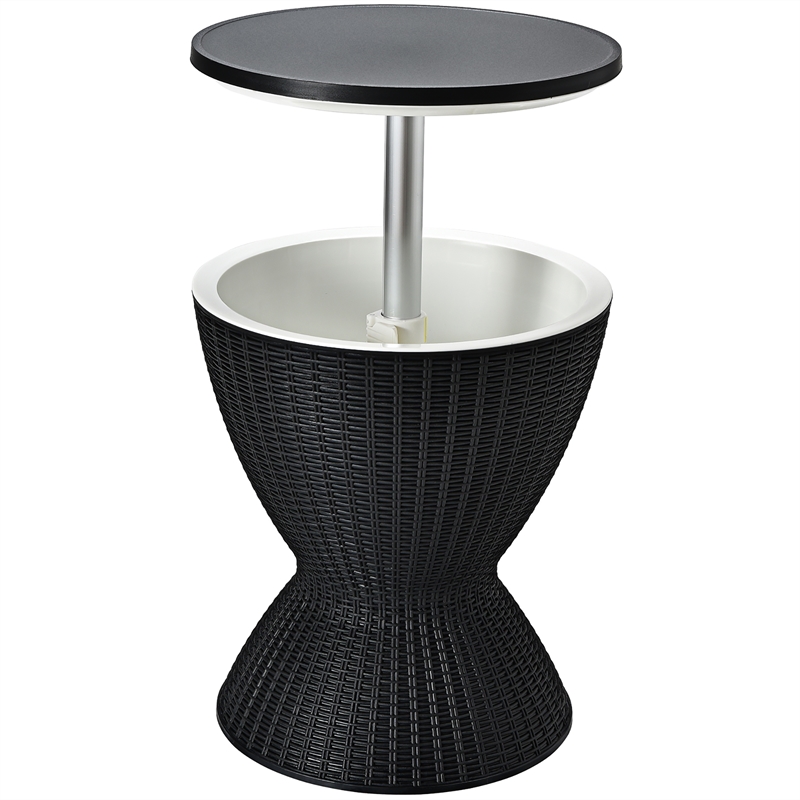 Pemberly Row 8 Gallon 3-1 Patio Rattan Cooler Bar Table Adjust Ice Bucket Black