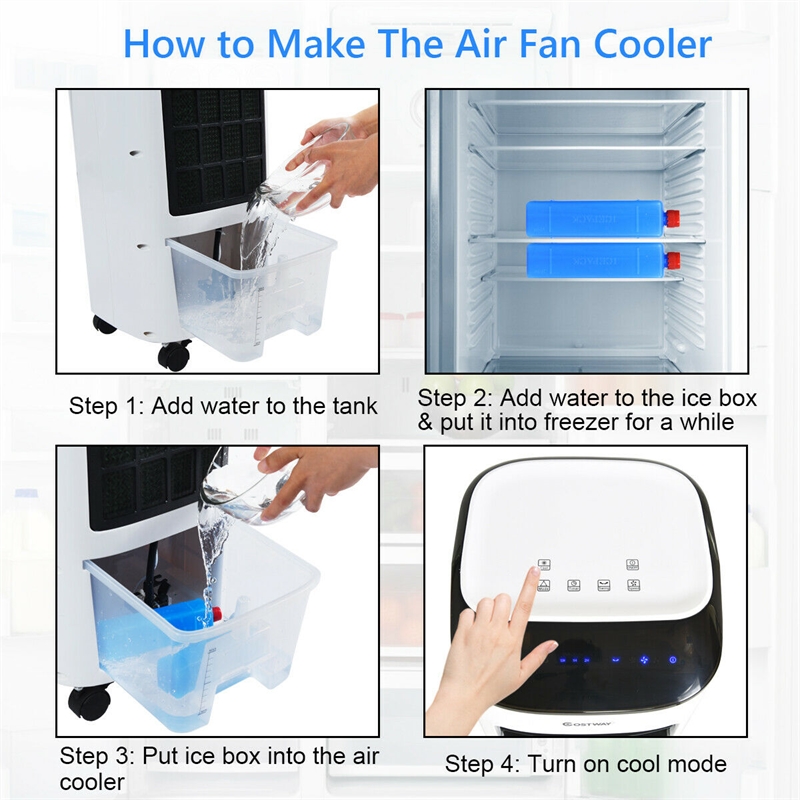 Pemberly Row Evaporative Portable Air Cooler Fan w/Filter Remote Control White