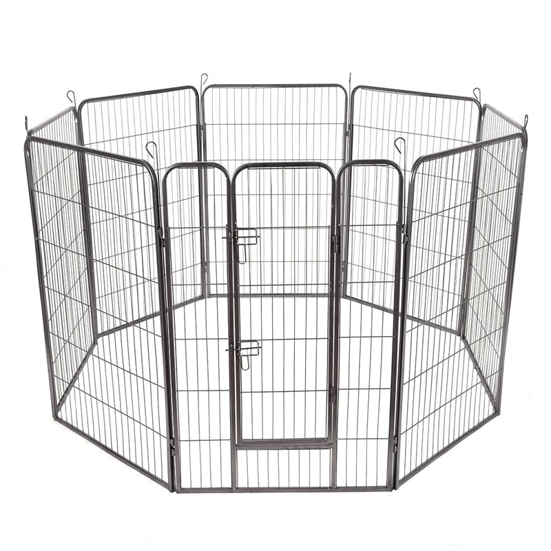 Pemberly Row Panel Pet Dog Playpen Door Exercise Kennel Fence Metal black