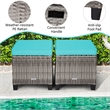 Pemberly Row 2PCS Patio Rattan Cushioned Ottoman Seat Foot Rest Turquoise