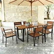Pemberly Row 7PCS Patented Patio Dining Chair Table Set W/Umbrella Hole Brown