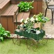 Pemberly Row Garden Plant Wooden Wagon Planter W/ Wheel Green