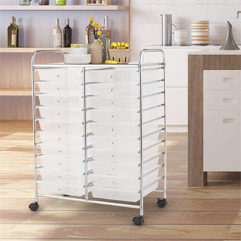 Pemberly Row 20 Drawers Rolling Cart Storage Studio Organizer Bins White