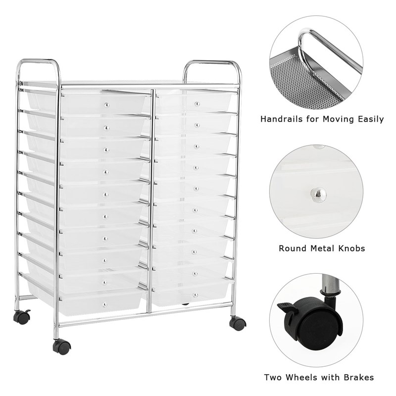 Pemberly Row 20 Drawers Rolling Cart Storage Studio Organizer Bins White