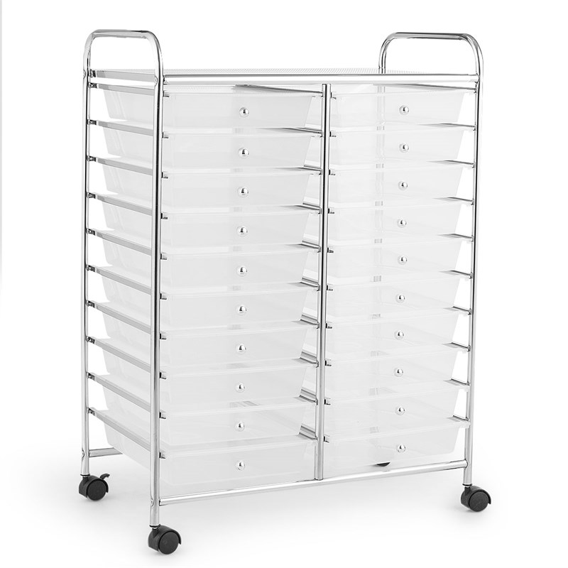 Pemberly Row 20 Drawers Rolling Cart Storage Studio Organizer Bins White