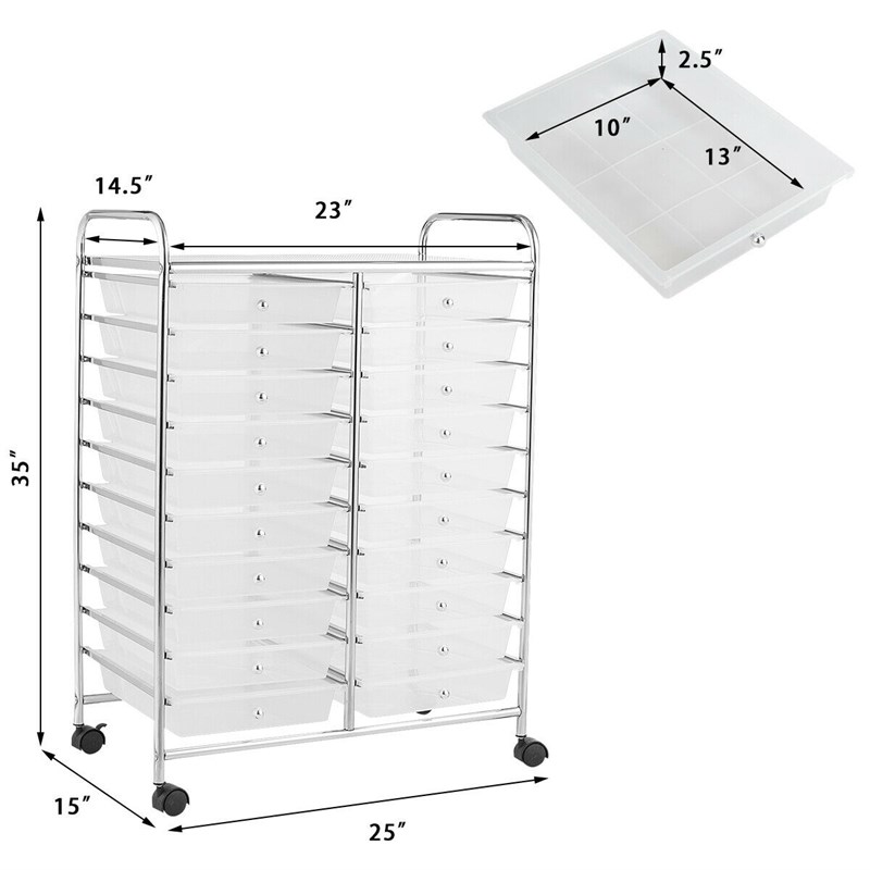 Pemberly Row 20 Drawers Rolling Cart Storage Studio Organizer Bins White