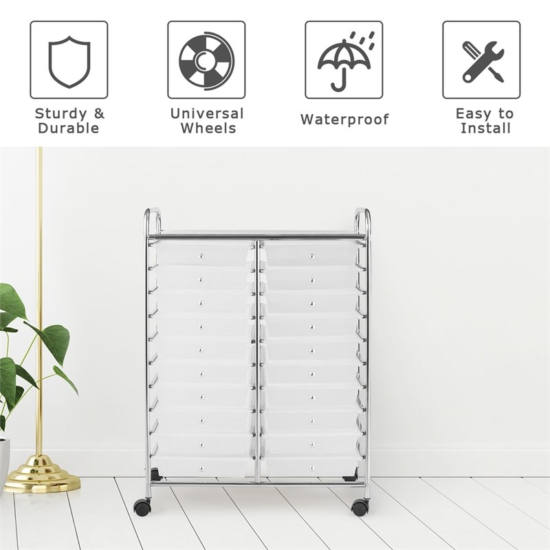 Pemberly Row 20 Drawers Rolling Cart Storage Studio Organizer Bins White