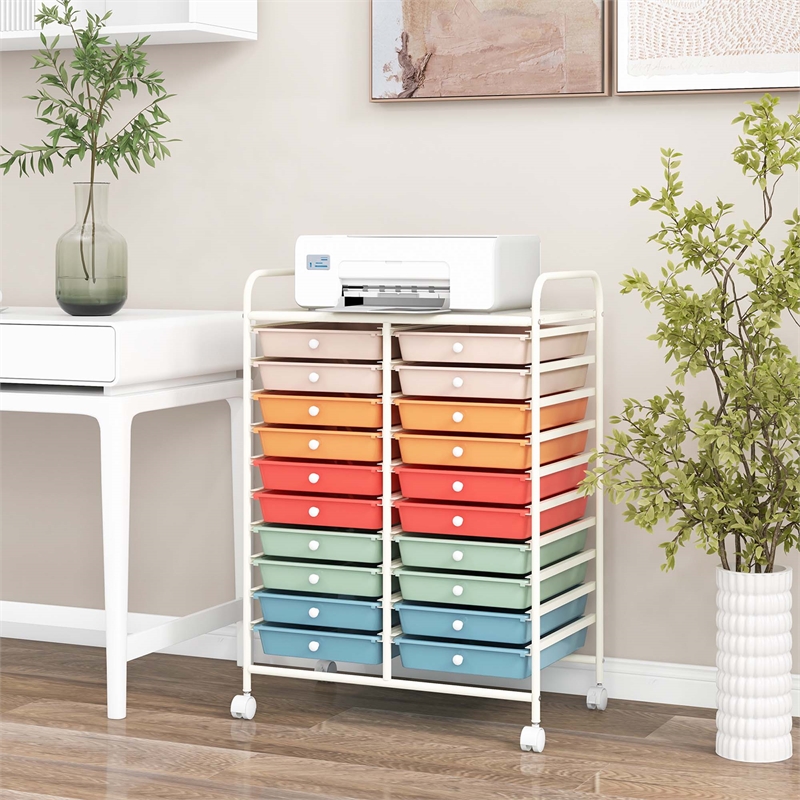 Pemberly Row 20 Drawers Rolling Cart Storage Studio Organizer Bins Macaron