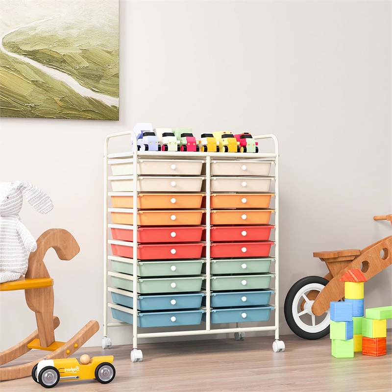 Pemberly Row 20 Drawers Rolling Cart Storage Studio Organizer Bins Macaron