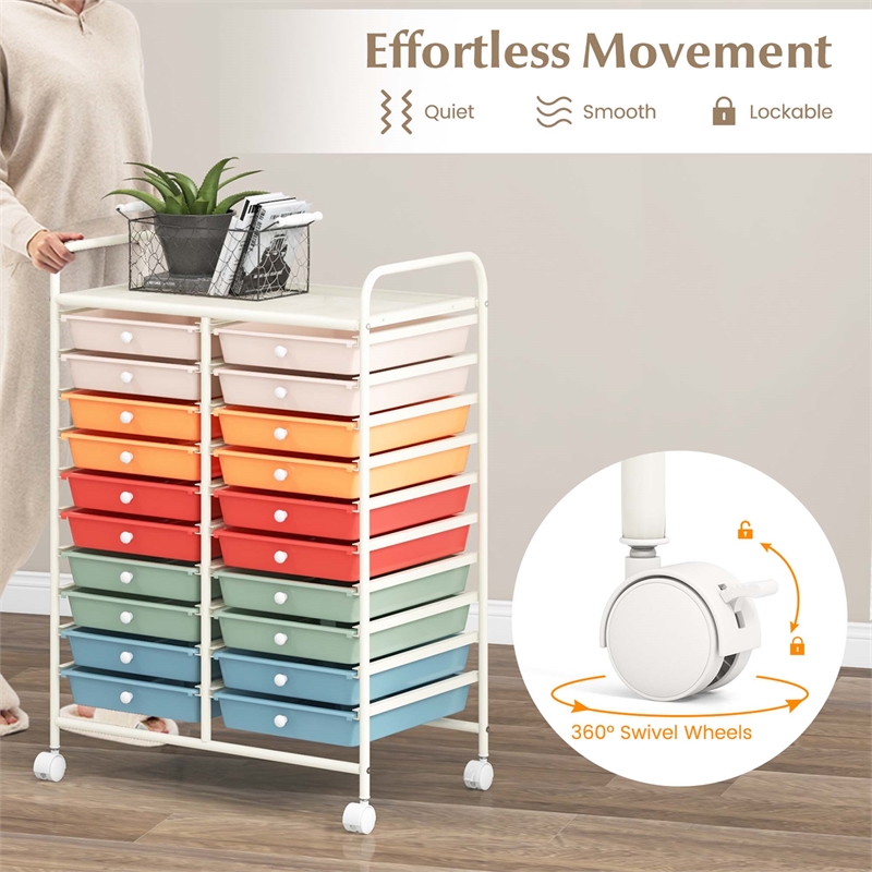 Pemberly Row 20 Drawers Rolling Cart Storage Studio Organizer Bins Macaron